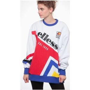 Ellesse Womens Medium Crew Neck Dolomito Sweatshirt White Red Blue Cotton Blend